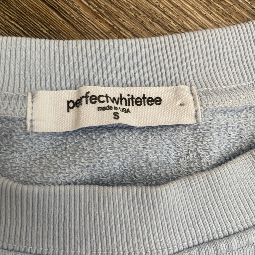 Perfect White Tee Tyler Sweatshirt 100% Cotton Terry Baby Blue Made USA Small S - Picture 3 of 6